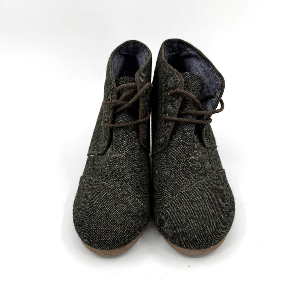 TOMS Herringbone Grey Tweed Ankle Wedge Booties Womens Size 8 - Picture 2 of 9